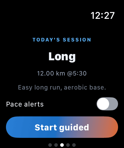 Today's session: a 12 km long run, ready to start guided