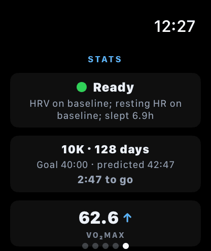Stats: readiness, race countdown and VO₂max