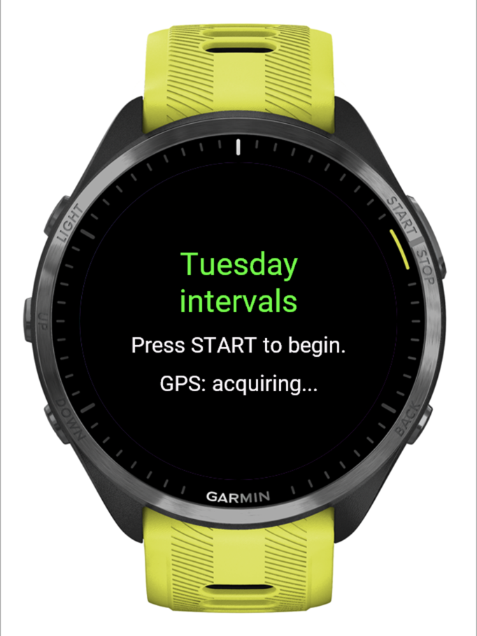 PB-Runner on a Garmin watch showing today's session