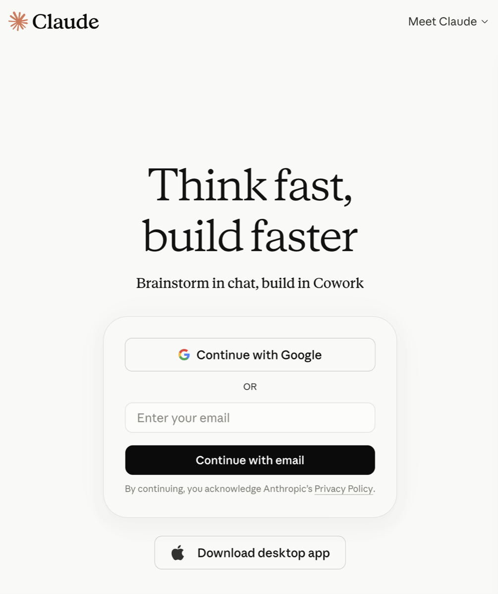 The claude.ai sign-up page